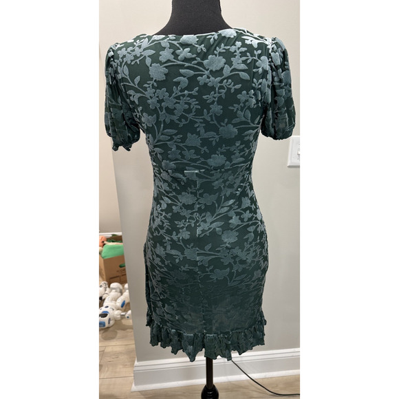 Coquette Babydoll Mini Dress Velvet Green Floral Mini Ruffles Forever 21 Small - Picture 3 of 8